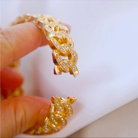 Gold Plated Rhinestone Alloy Chain Bracelet - Picture 3 of 5